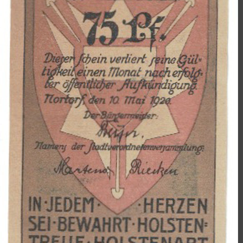 Banknote, Germany, 75 Pfennig, Eglise, 1920, 1920-05-10, NORTORF, EF(40-45)