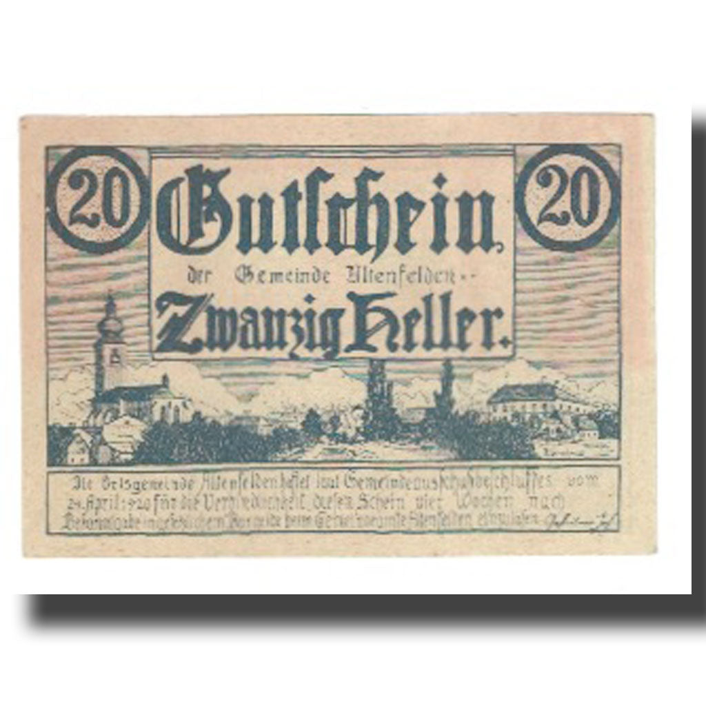 Banknote, Austria, 20 Heller, paysage, 1920, 1920-04-24, ALTENFELDEN