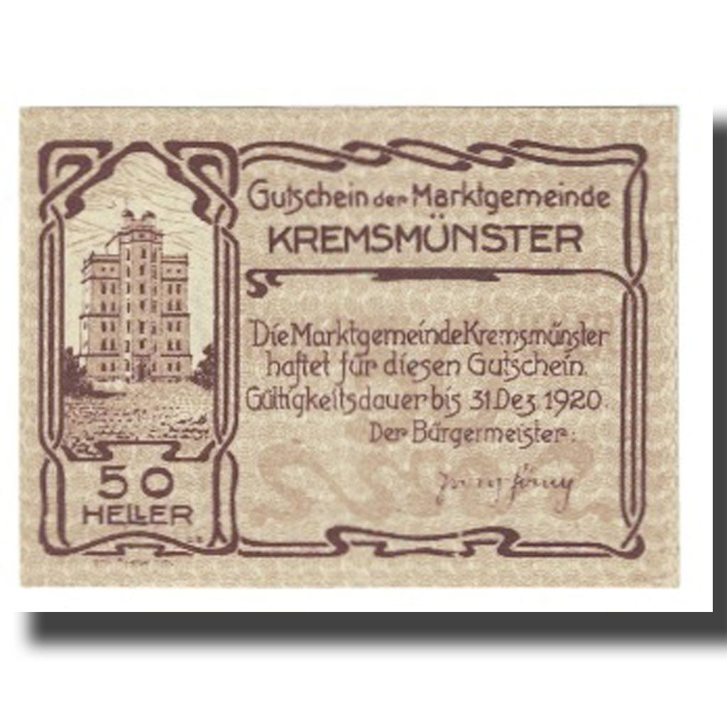 Banknote, Austria, 50 Heller, tour, 1920, 1920-12-31, KREMSMUNSTER, UNC(65-70)