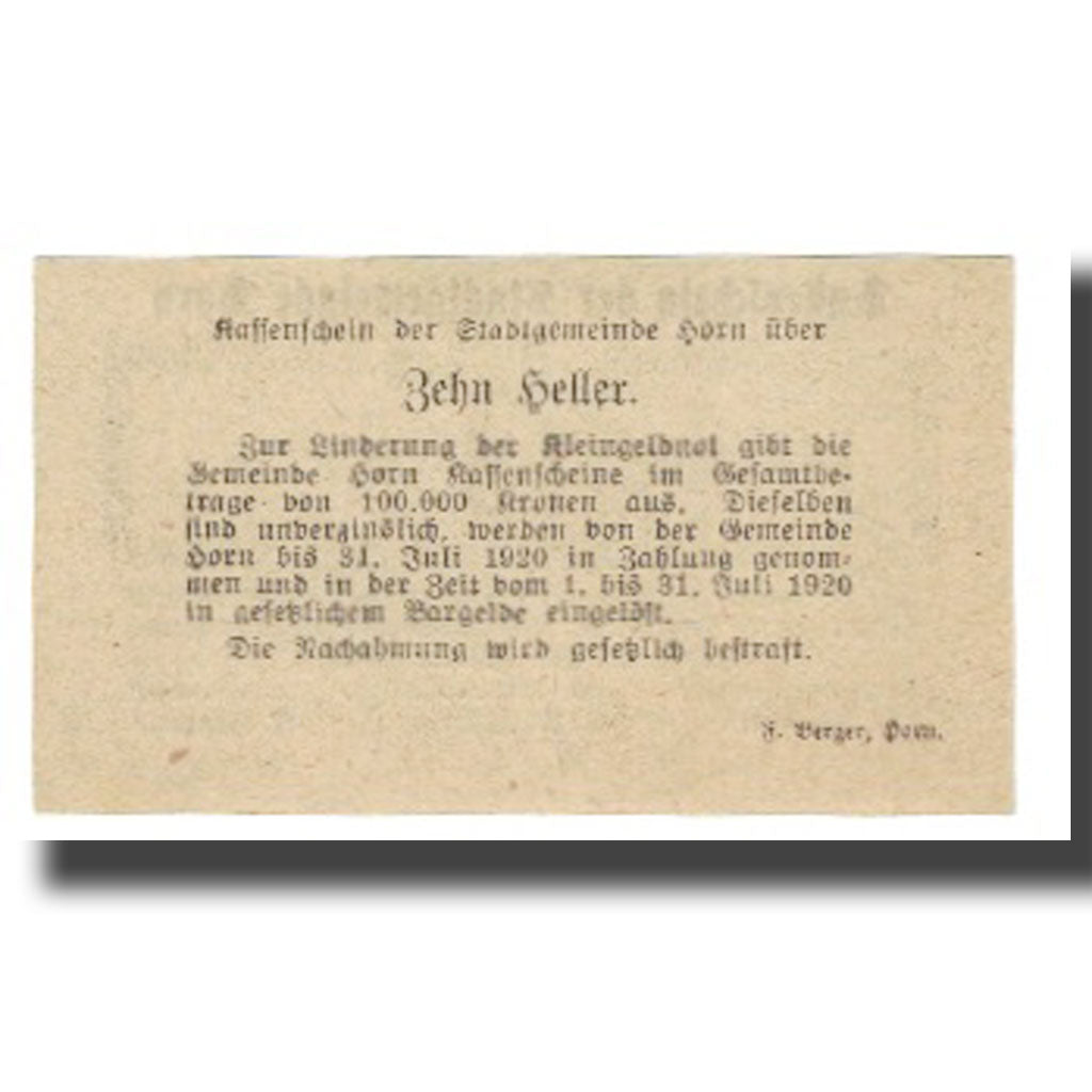 Geldschein, Österreich, 10 Heller, Texte, 1920, 1920-01-25, STADTGEMEINDE, UNZ