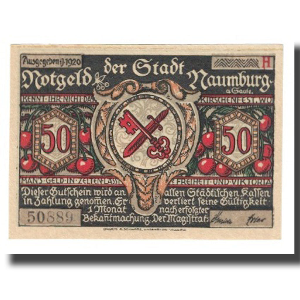 Banknote, Germany, 50 Pfennig, personnage, 1920, NAUMBURG, UNC(63), Mehl:928.2a