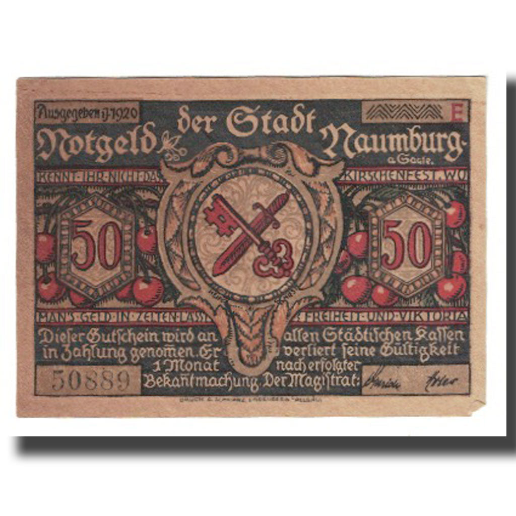 Billet, Allemagne, 50 Pfennig, personnage, 1920, NAUMBURG, SUP, Mehl:928.2a