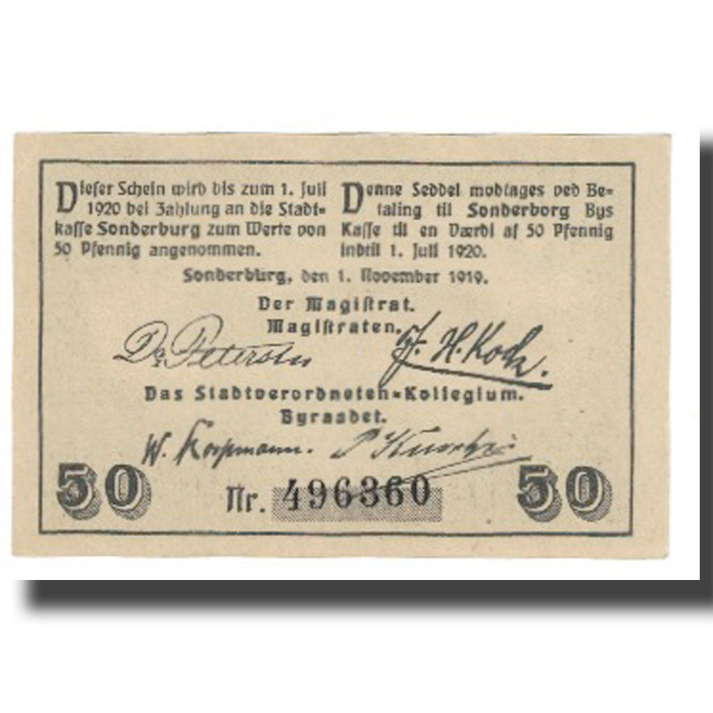 Banknote, Germany, 50 Pfennig, château, 1920, 1920-07-01, SONDERBURG