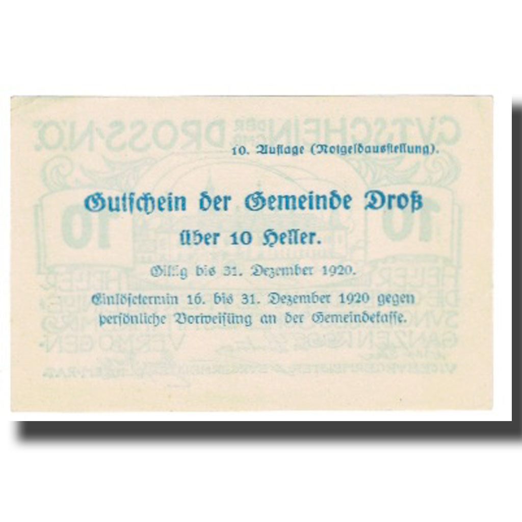 Banknote, Austria, Lieferzeit, 10 Heller, château, 1920, 1920-12-31