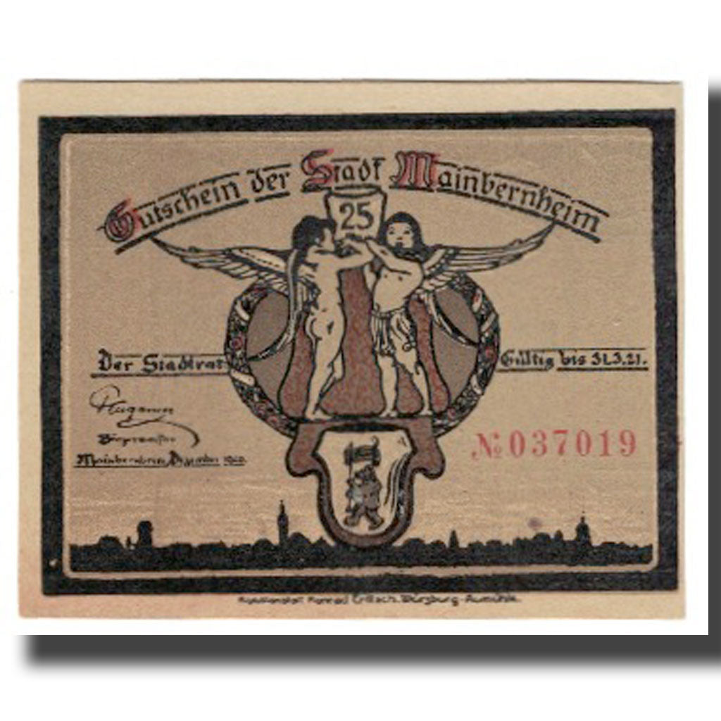 Banconote, Germania, Mainbernheim Stadt, 25 Pfennig, village, Kindelbrück, FDS