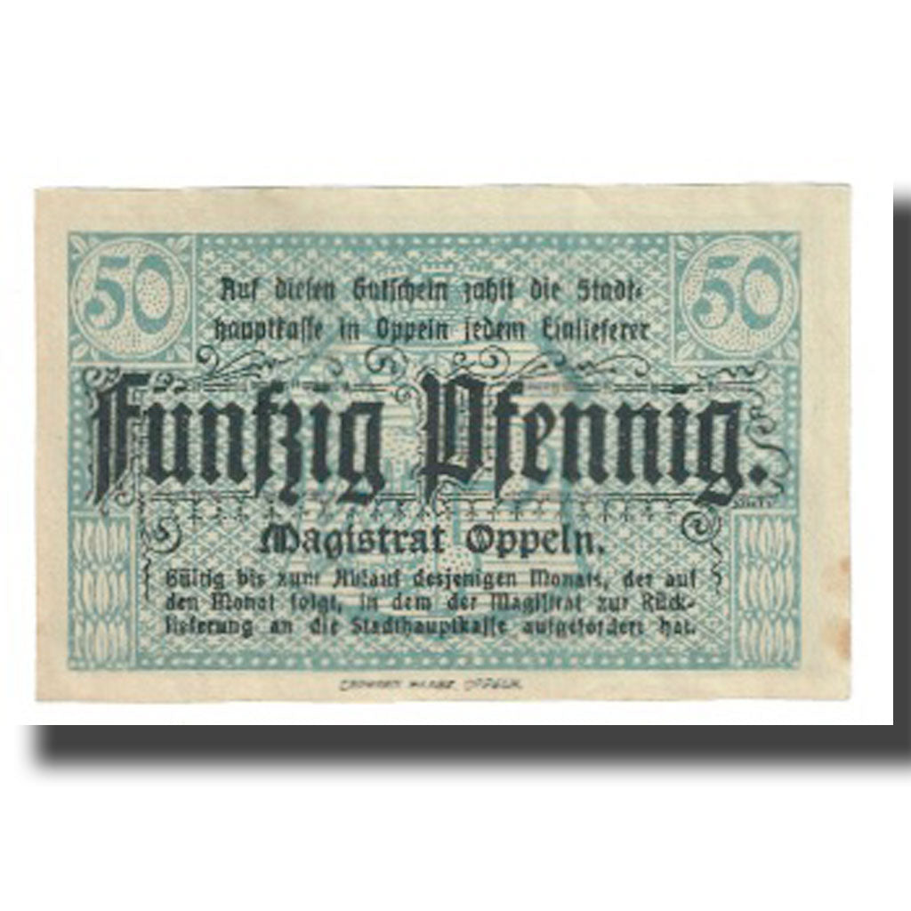 Banknote, Germany, OPPELN, 50 Pfennig, place, UNC(63), Mehl:O22.5d