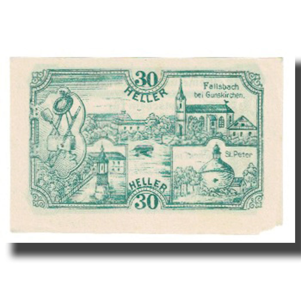 Banknote, Austria, Gunskirchen O.Ö. Gemeinde, 30 Heller, village, 1920
