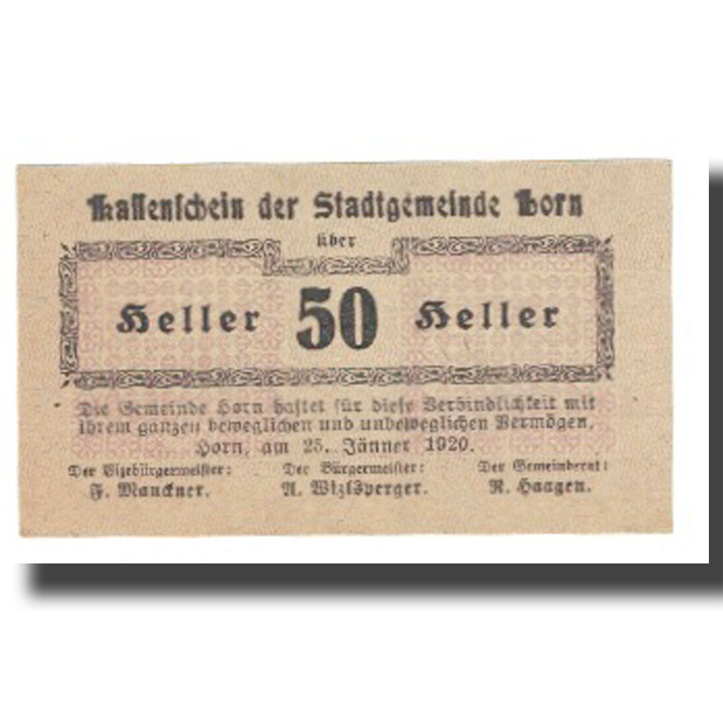 Banknote, Austria, Horn, 50 Heller, paysage, 1920, 1920-01-25, UNC(65-70)