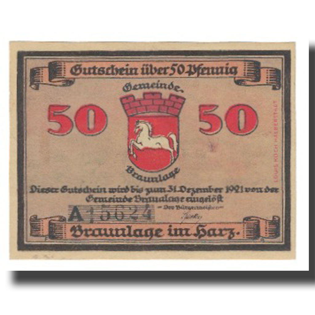 Billet, Allemagne, Braunlage, 50 Pfennig, village, 1921, 1921-12-31, NEUF