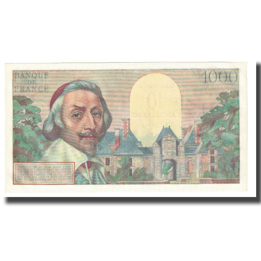 France, 10 Nouveaux Francs on 1000 Francs, 1957-03-07, N.332, AU 58, PMG