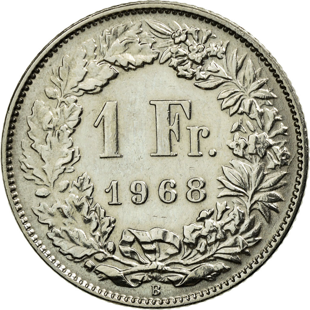 Coin, Switzerland, Franc, 1968, Bern, EF(40-45), Copper-nickel, KM:24a.1