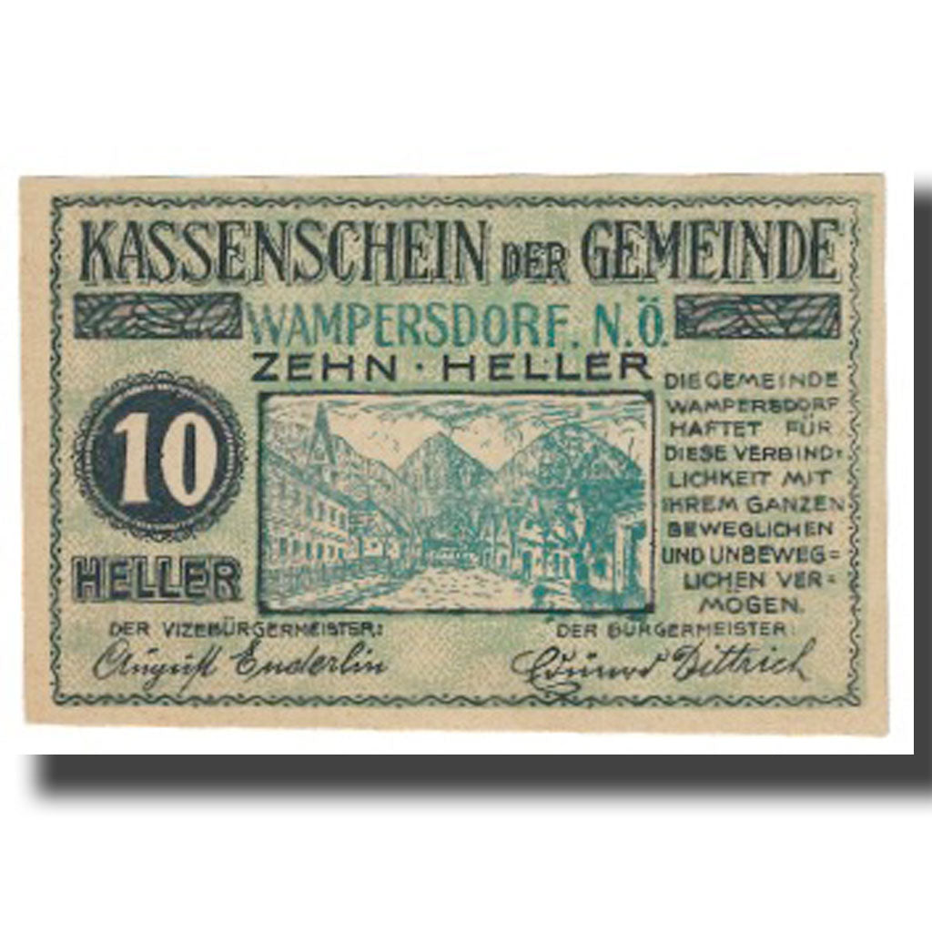 Banknote, Austria, Wampersdorf, 10 Heller, village, 1920, 1920-08-31