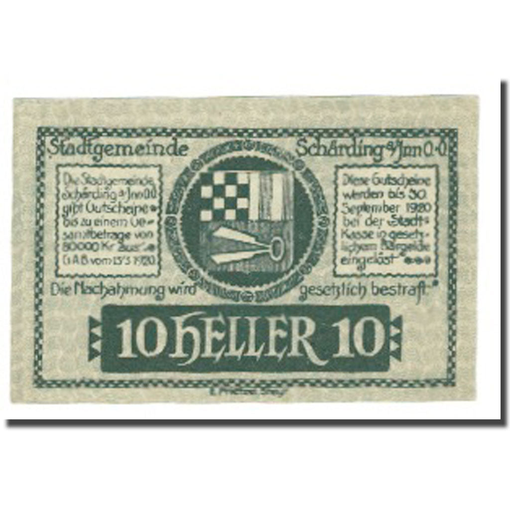Banknote, Austria, Schärding, 10 Heller, village, 1920, 1920-09-30, UNC(65-70)