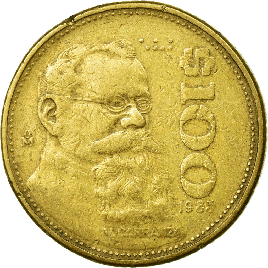 Moneda, México, 100 Pesos, 1985, Mexico City, BC+, Aluminio - bronce, KM:493