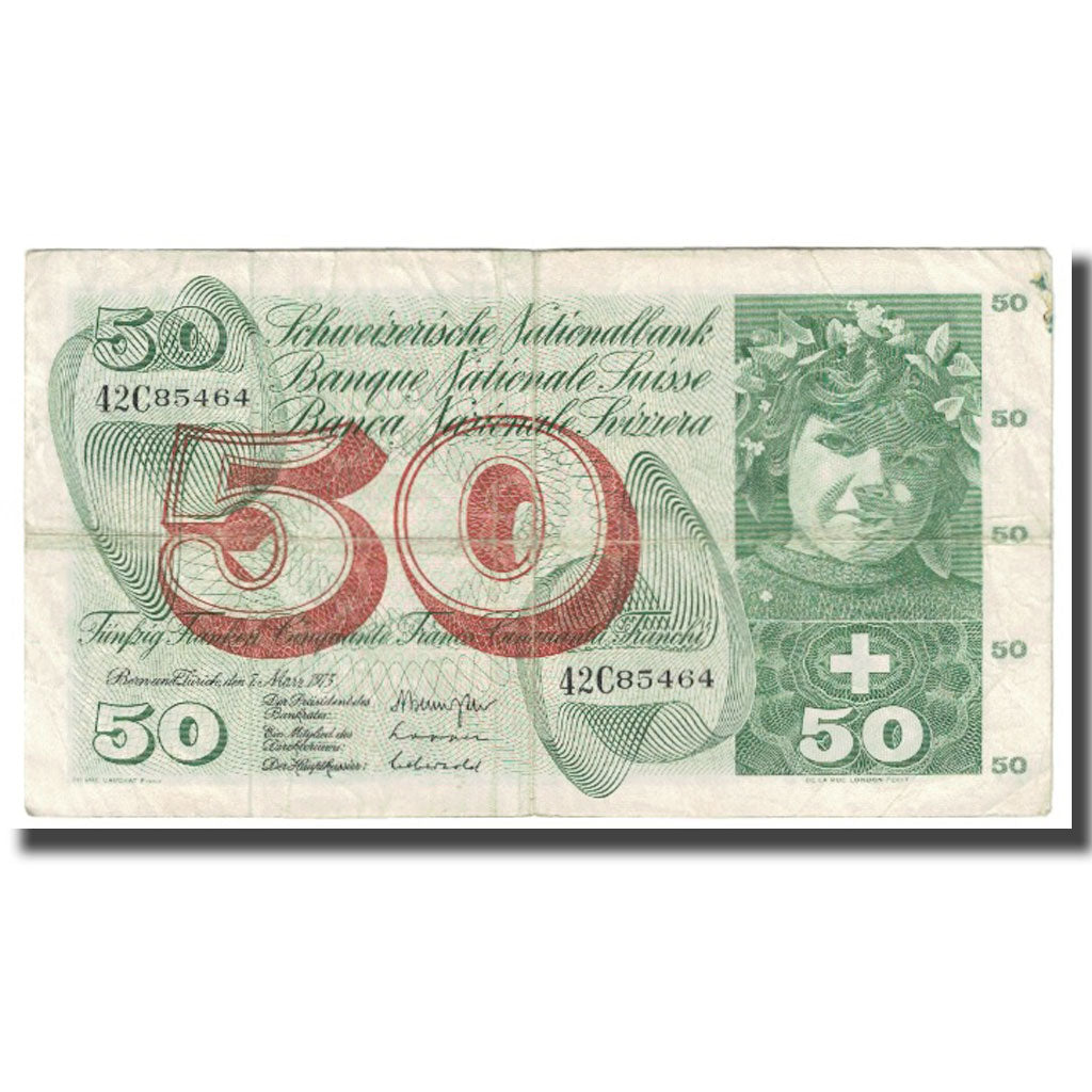 Nota, Suíça, 50 Franken, 1973, 1973-03-07, KM:48m, VF(30-35)