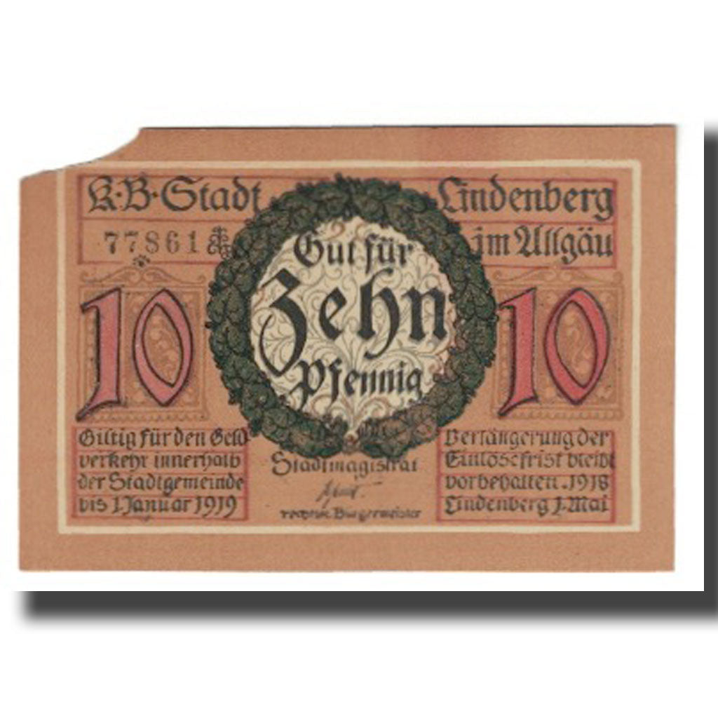 Banknote, Germany, Lindenberg, 10 Pfennig, personnage, 1919, 1919-01-01