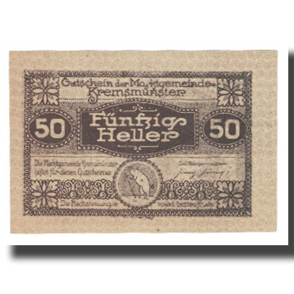 Banknote, Austria, Kremsmunster, 50 Heller, château, 1920, 1920-12-31