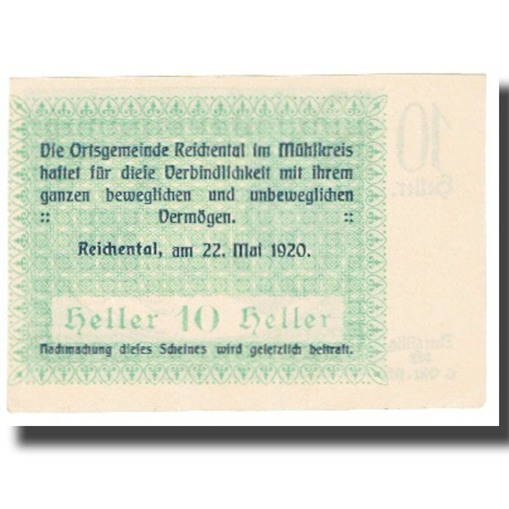 Banknote, Austria, Kremsmunster, 10 Heller, paysage, 1920, 1920-10-15