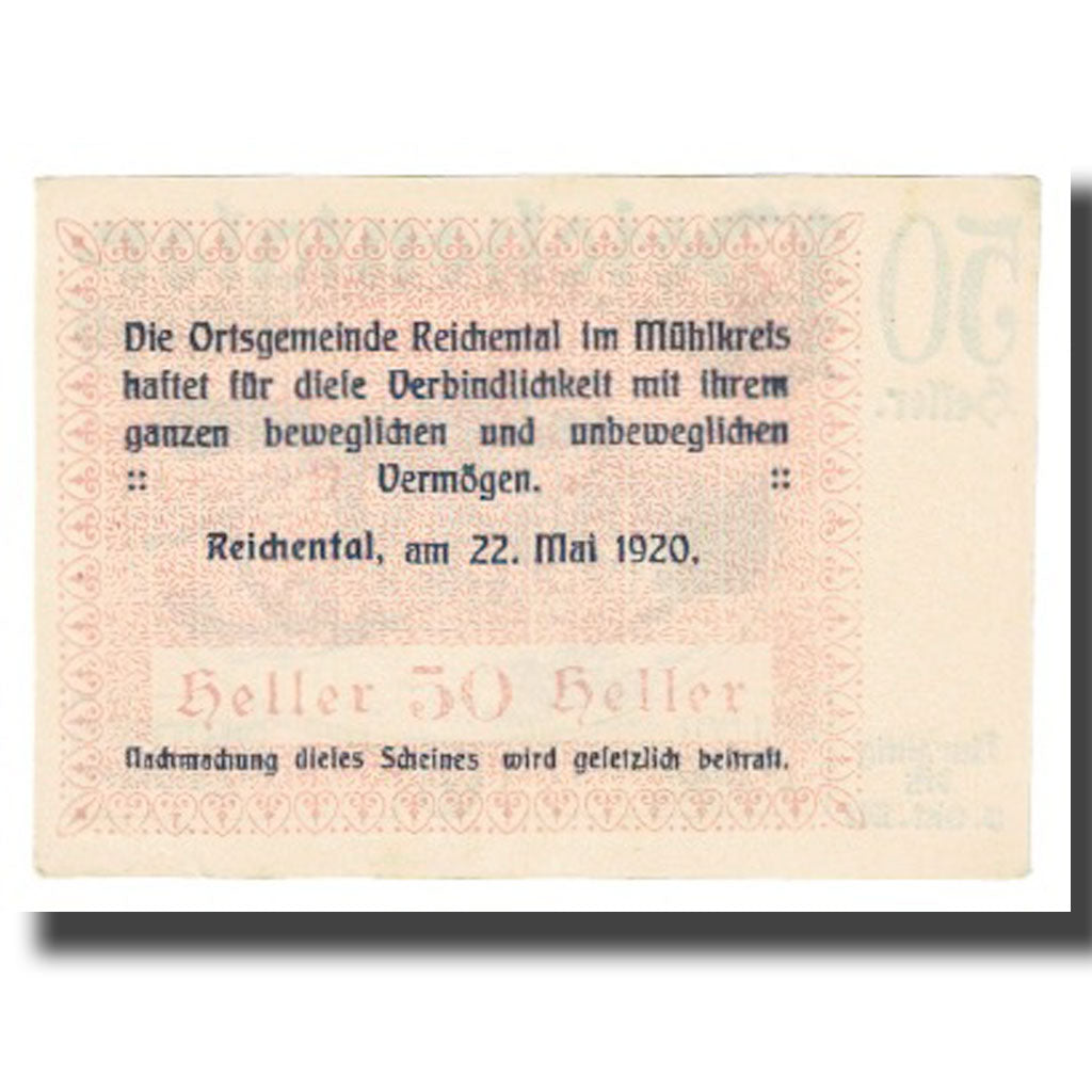 Banknote, Austria, Reichental, 50 Heller, paysage, 1920, 1920-10-15, UNC(65-70)