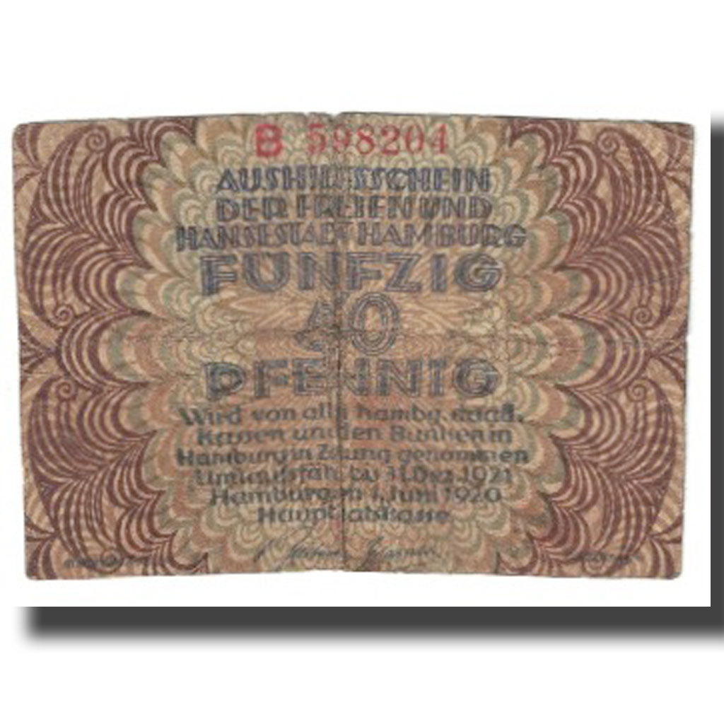 Banknot, Francja, Hamburg, 50 Pfennig, personnage 1, 1921, 1921-12-31
