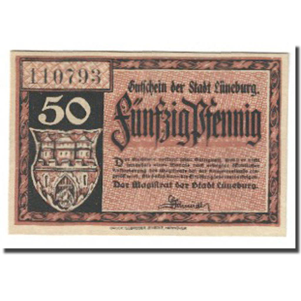 Banconote, Germania, Luneburg Stadt, 50 Pfennig, Ville, FDS, Mehl:L74.2c
