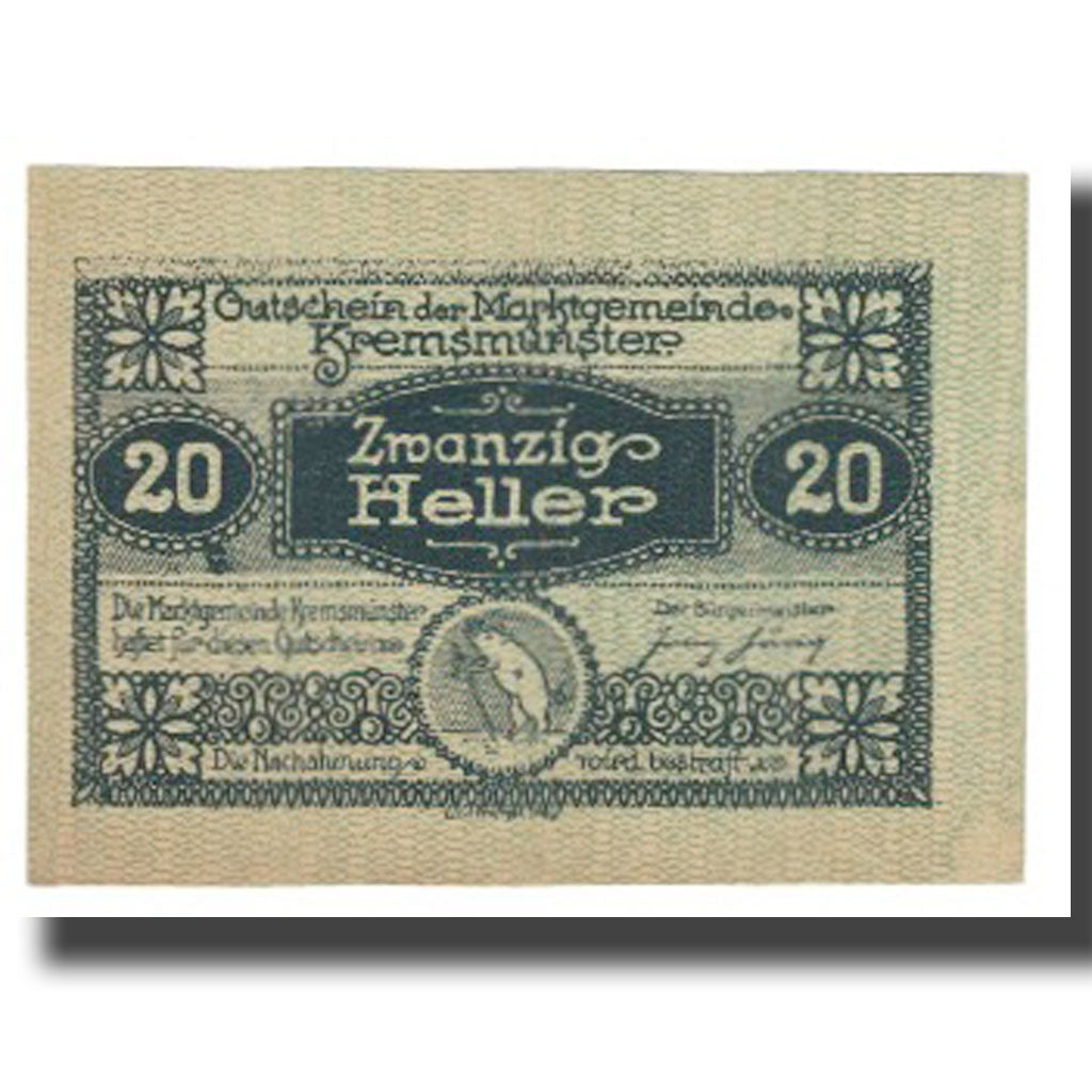 Banknote, Austria, Kremsmunster, 20 Heller, paysage, 1920, 1920-12-31
