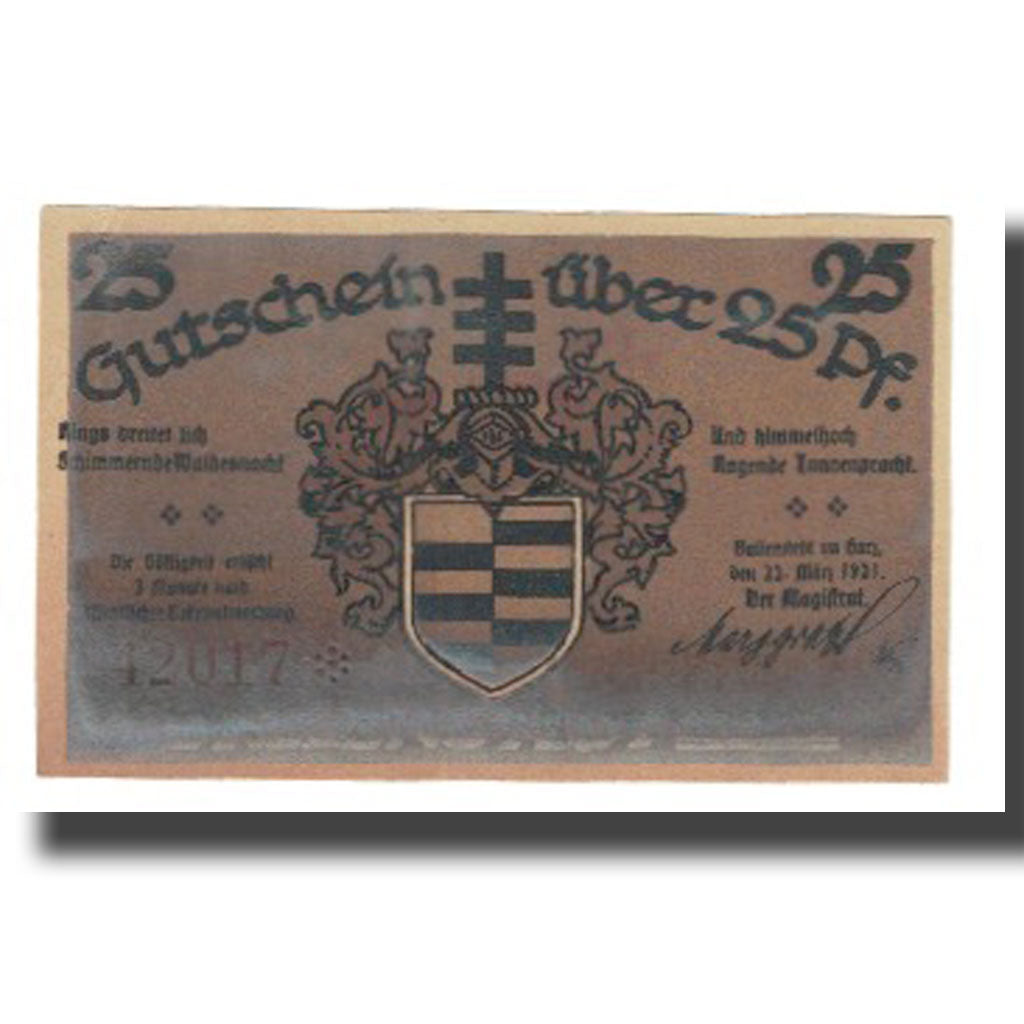 Banknote, Germany, Ballenstedt, 25 Pfennig, Ville, 1921, 1921-03-22, UNC(63)