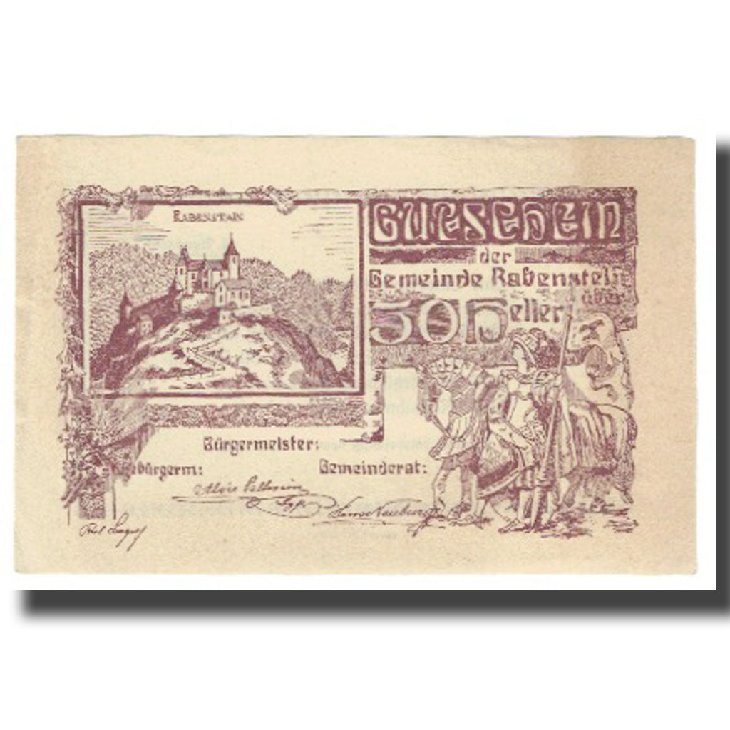 Banknot, Austria, Rabenstein N.Ö. Gemeinde, 50 Heller, paysage, 1920