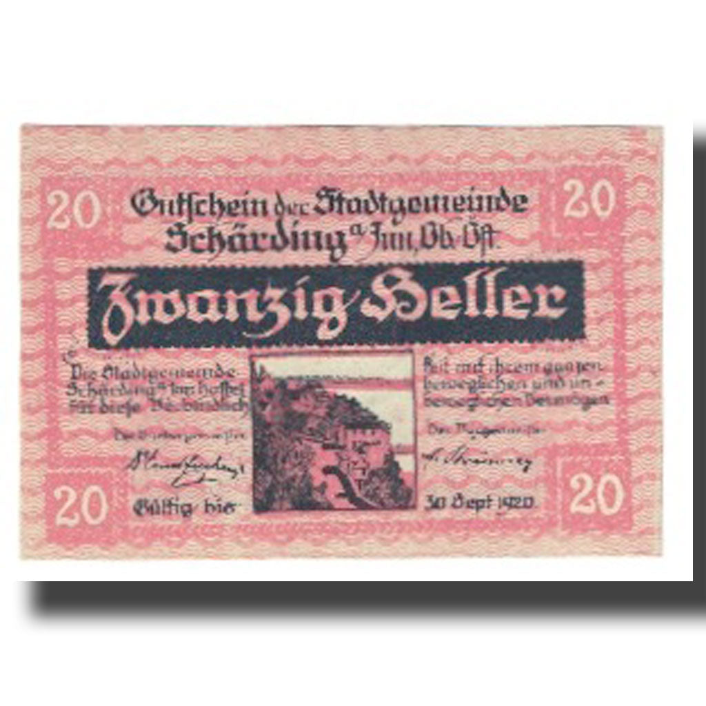 Banknote, Austria, Schärding, 20 Heller, paysage, 1920, 1920-08-30, UNC(65-70)