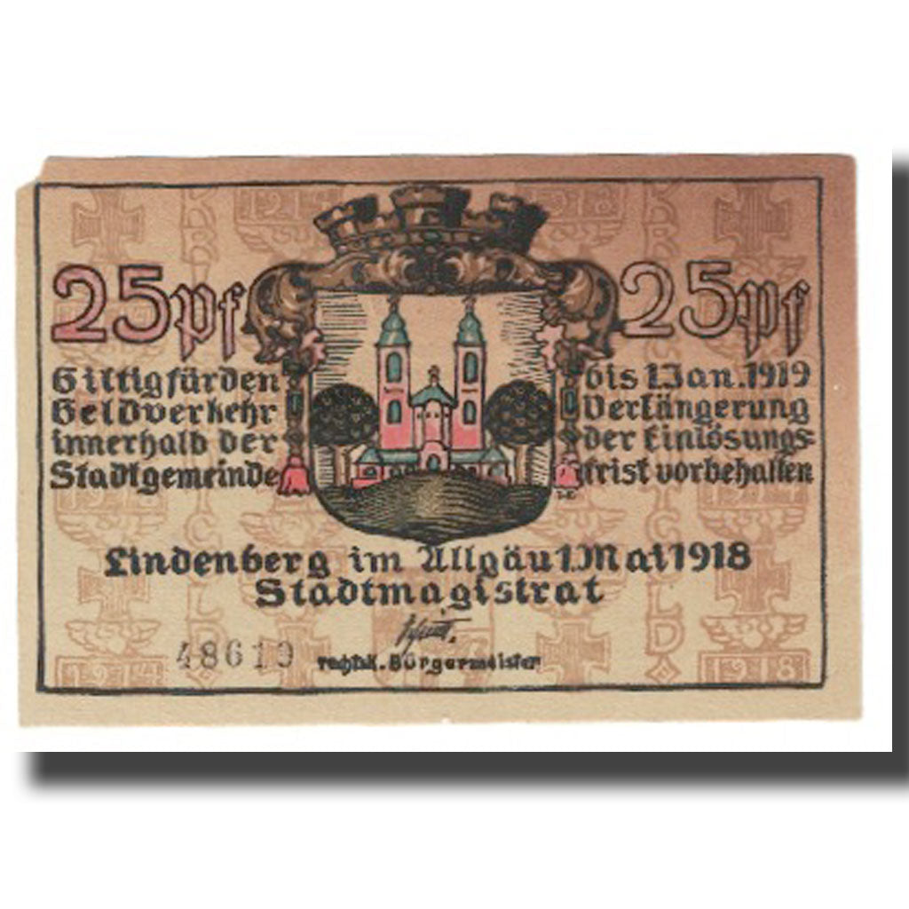 Banknote, Germany, Lindenberg, 25 Pfennig, Blason, 1919, 1919-01-13, EF(40-45)