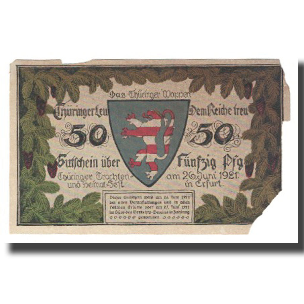 Banknote, Germany, Kahla, 50 Pfennig, Blason, 1921, 1921-06-26, VF(20-25)