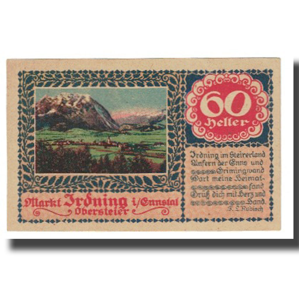 Nota, Áustria, Irdning Stm. Prv. Fa. August Dangl Gemeinde, 60 Heller