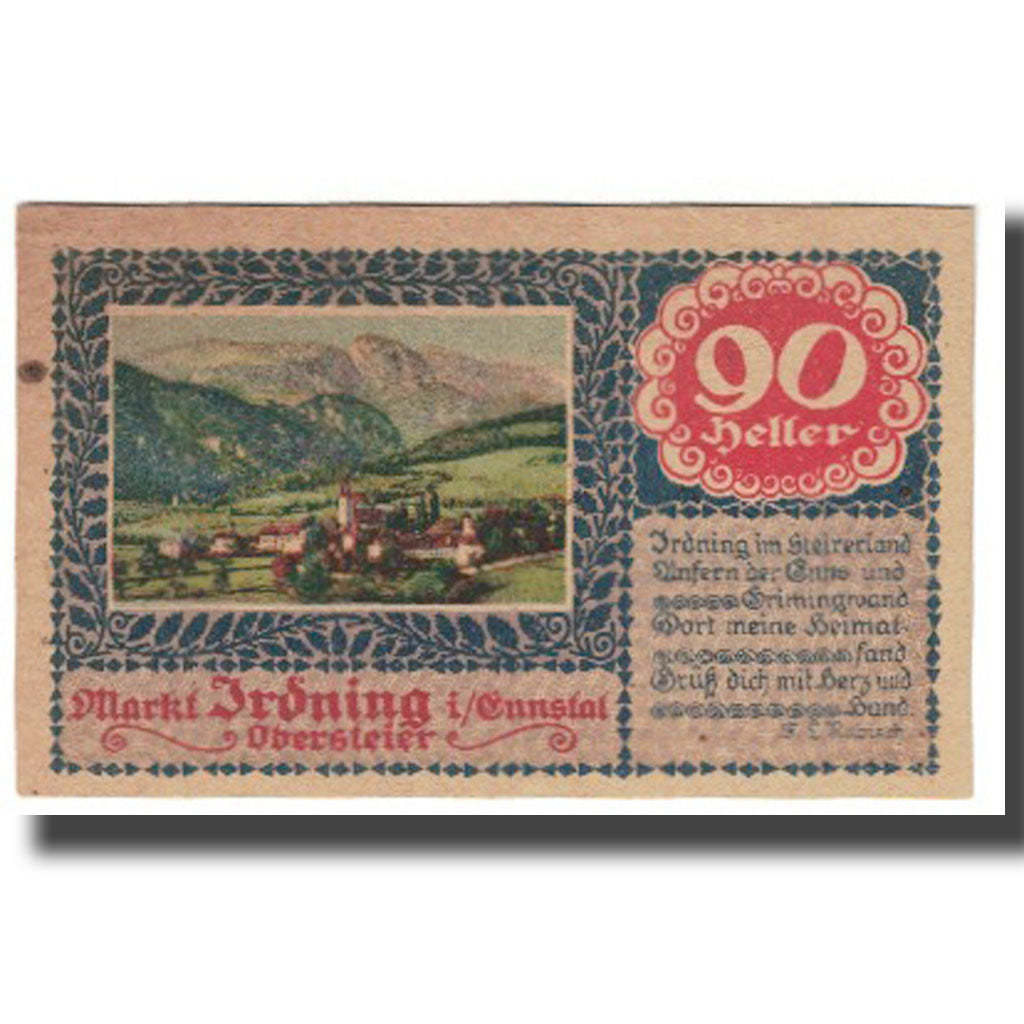 Banknot, Austria, Irdning Stm. Prv. Fa. August Dangl Gemeinde, 90 Heller