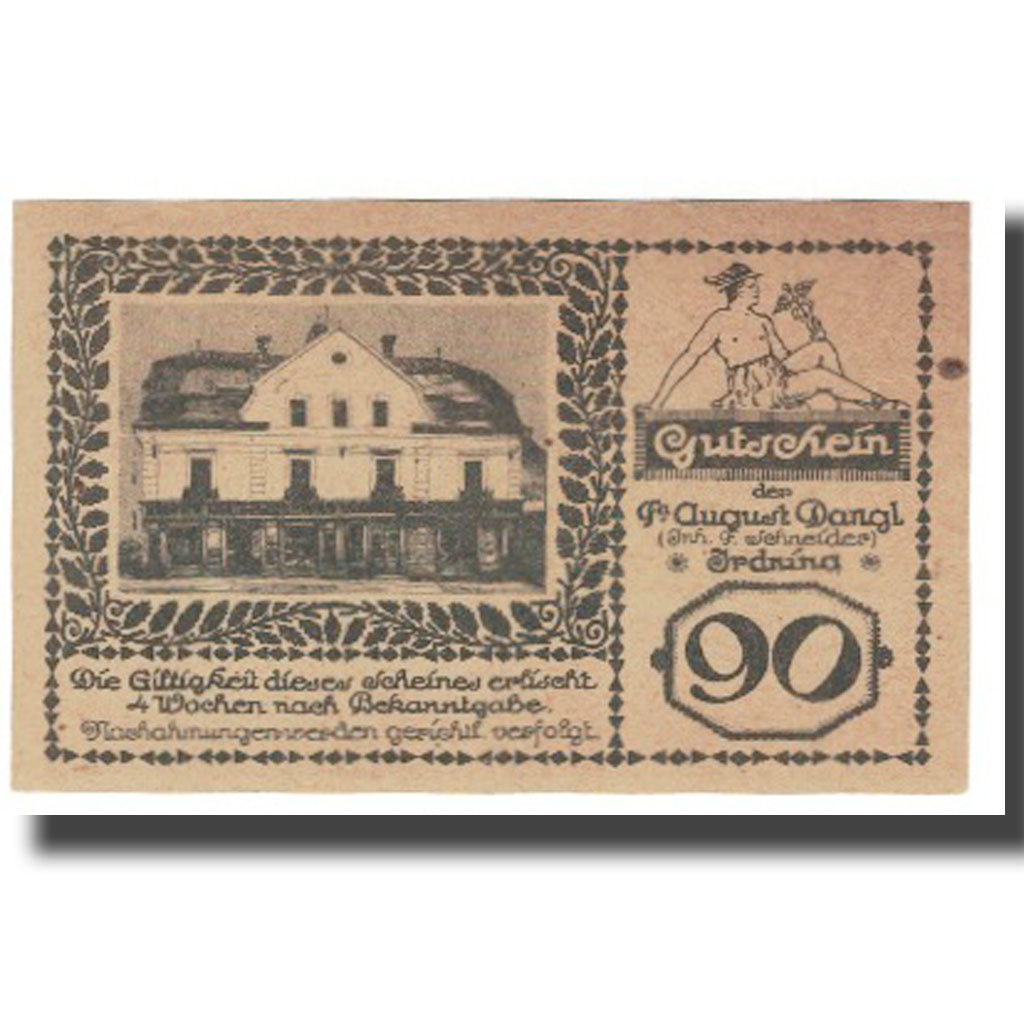 Banknot, Austria, Irdning Stm. Prv. Fa. August Dangl Gemeinde, 90 Heller