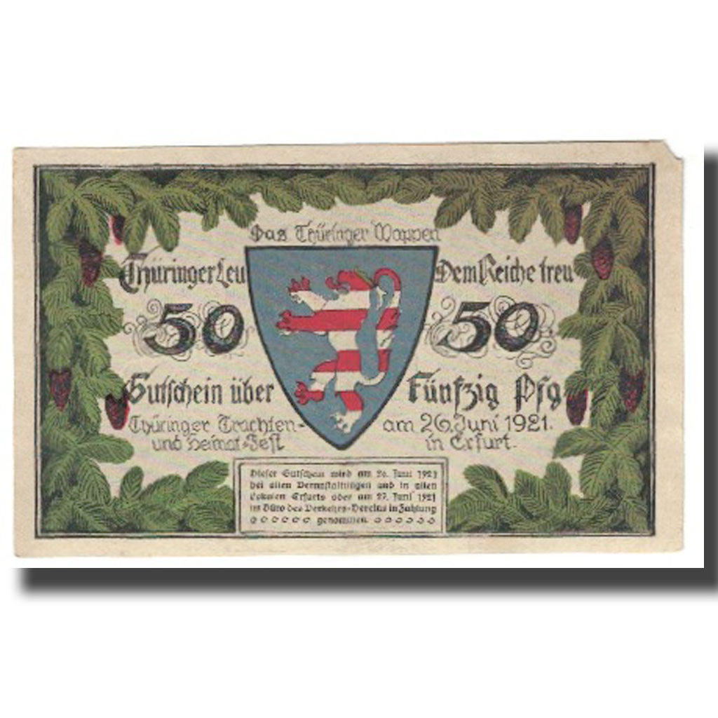 Banknote, Germany, 50 Pfennig, Blason, 1921, 1921-06-26, AU(55-58)