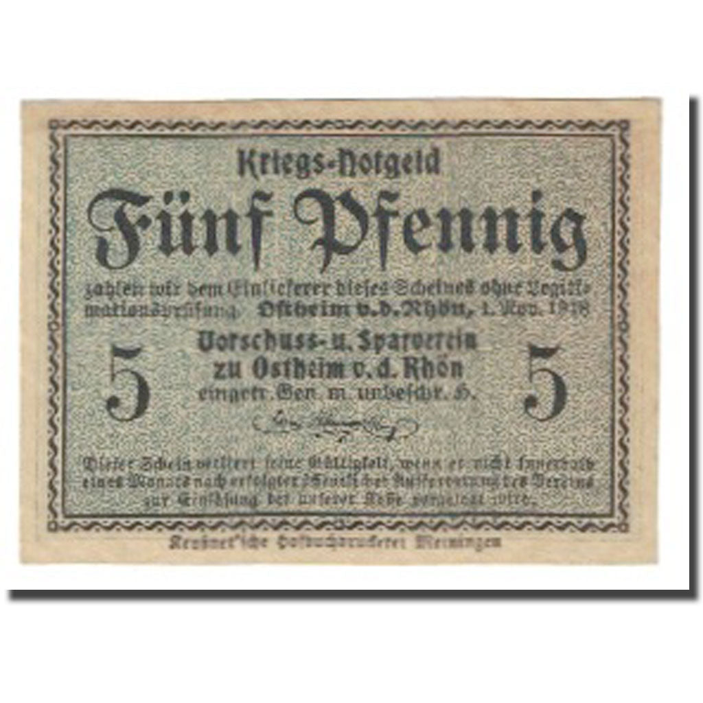 Banknote, Germany, Ostheim v.d.Rhön, Vorschuss- u. Sparverein, 5 Pfennig