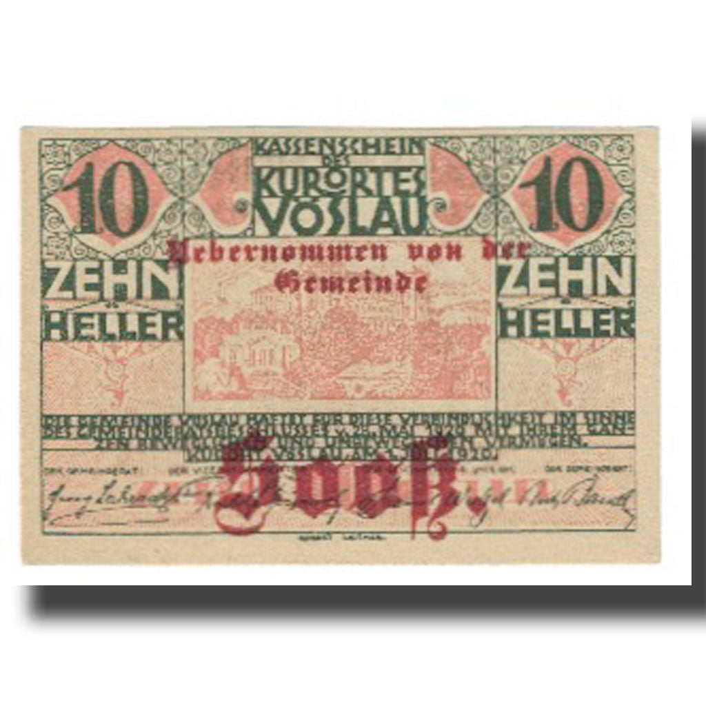 Banknote, Austria, Vöslau N.Ö. Gemeinde, 10 Heller, Blason, 1920, 1920-12-31