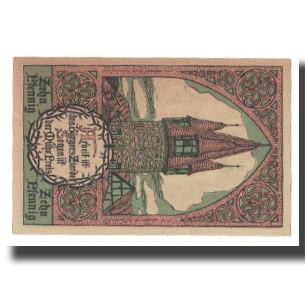 Nota, Alemanha, 10 Pfennig, château, UNC(63)