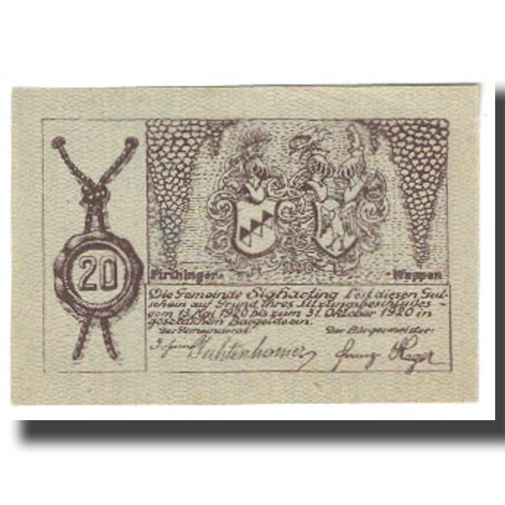 Banknote, Austria, Sigharting im Innviertel O.Ö. Gemeinde, 20 Heller, Blason