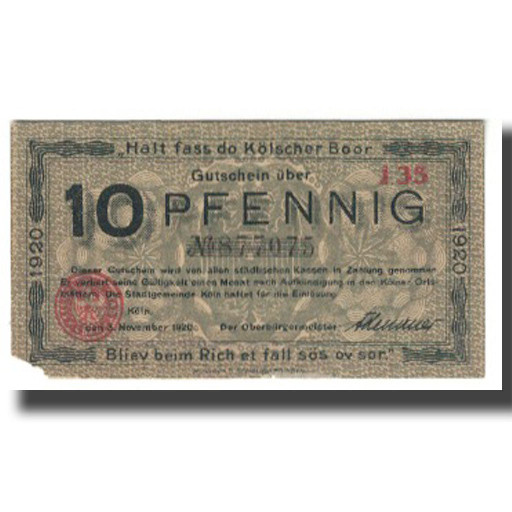 Banknote, Germany, Köln, 10 Pfennig, Batiment, 1920, 1920-11-03, EF(40-45)