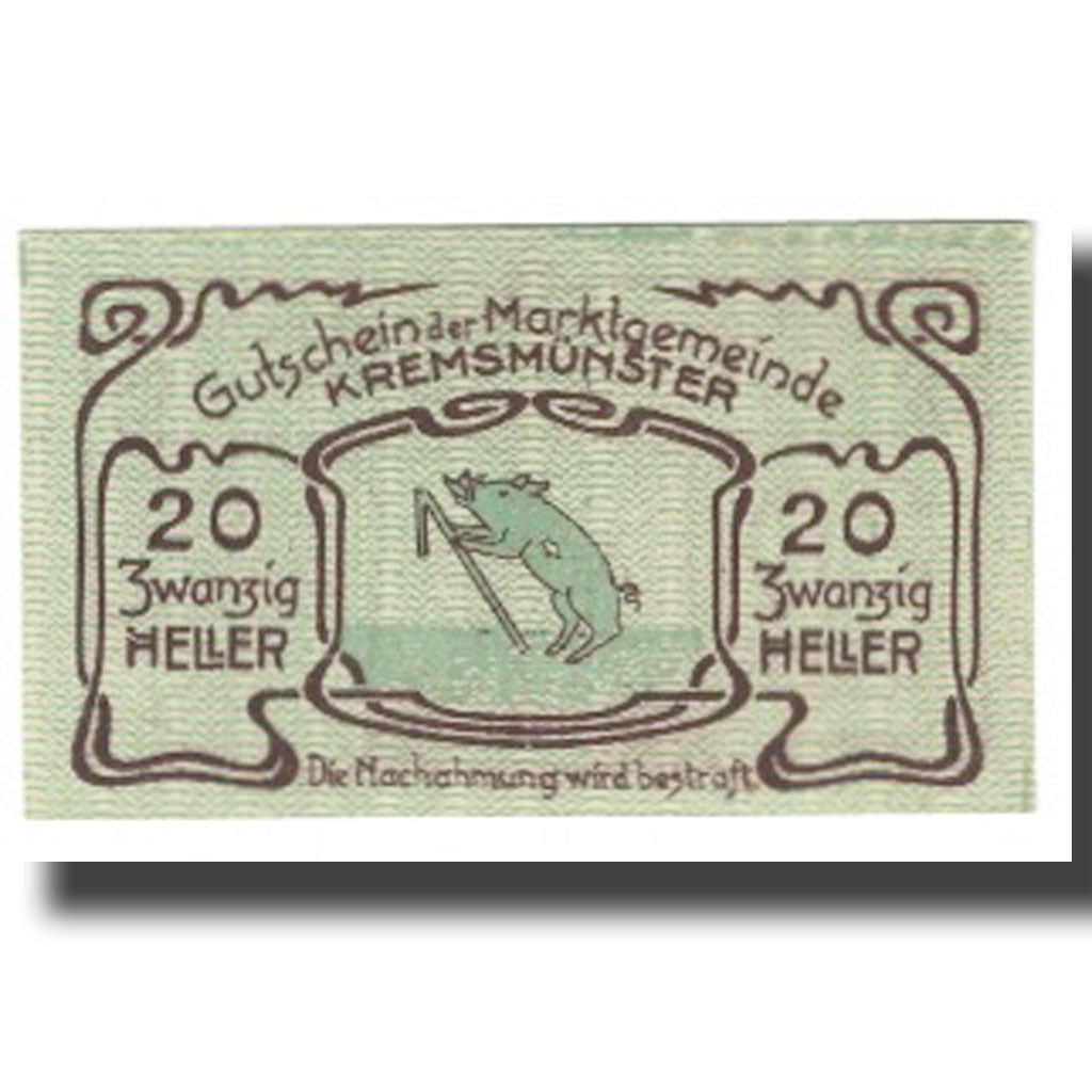 Banknote, Austria, Kremsmunster, 20 Heller, Batiment, 1920, 1920-12-31