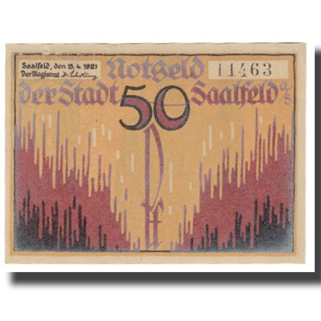 Banknote, Germany, SAAFELD, 50 Pfennig, château, 1921, 1921-04-15, UNC(63)