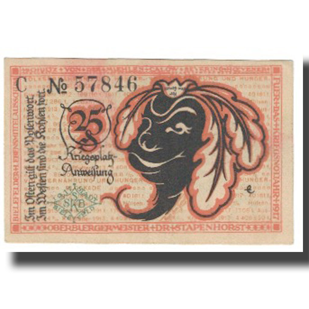 Banknote, Germany, Bielefeld, 25 Pfennig, personnage, 1919, 1919-04-01