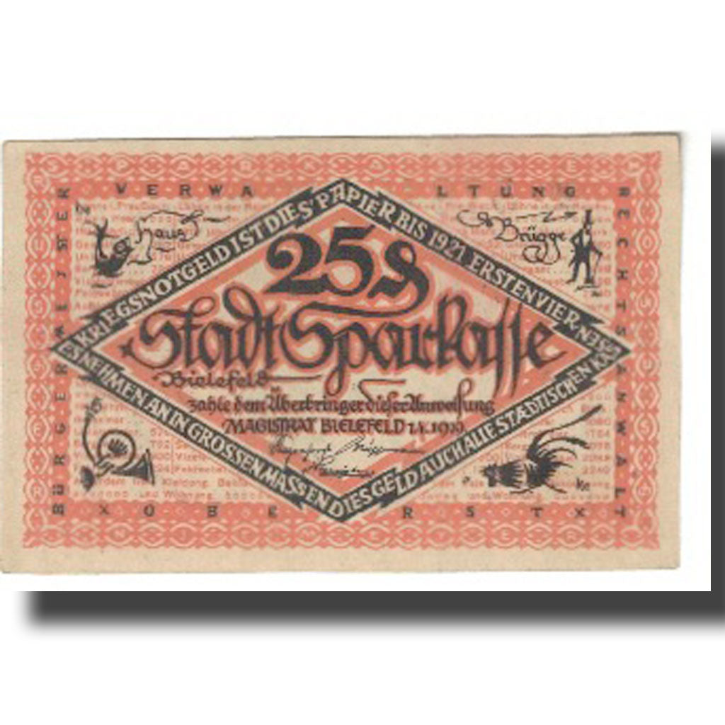 Banknote, Germany, Bielefeld, 25 Pfennig, personnage, 1919, 1919-04-01