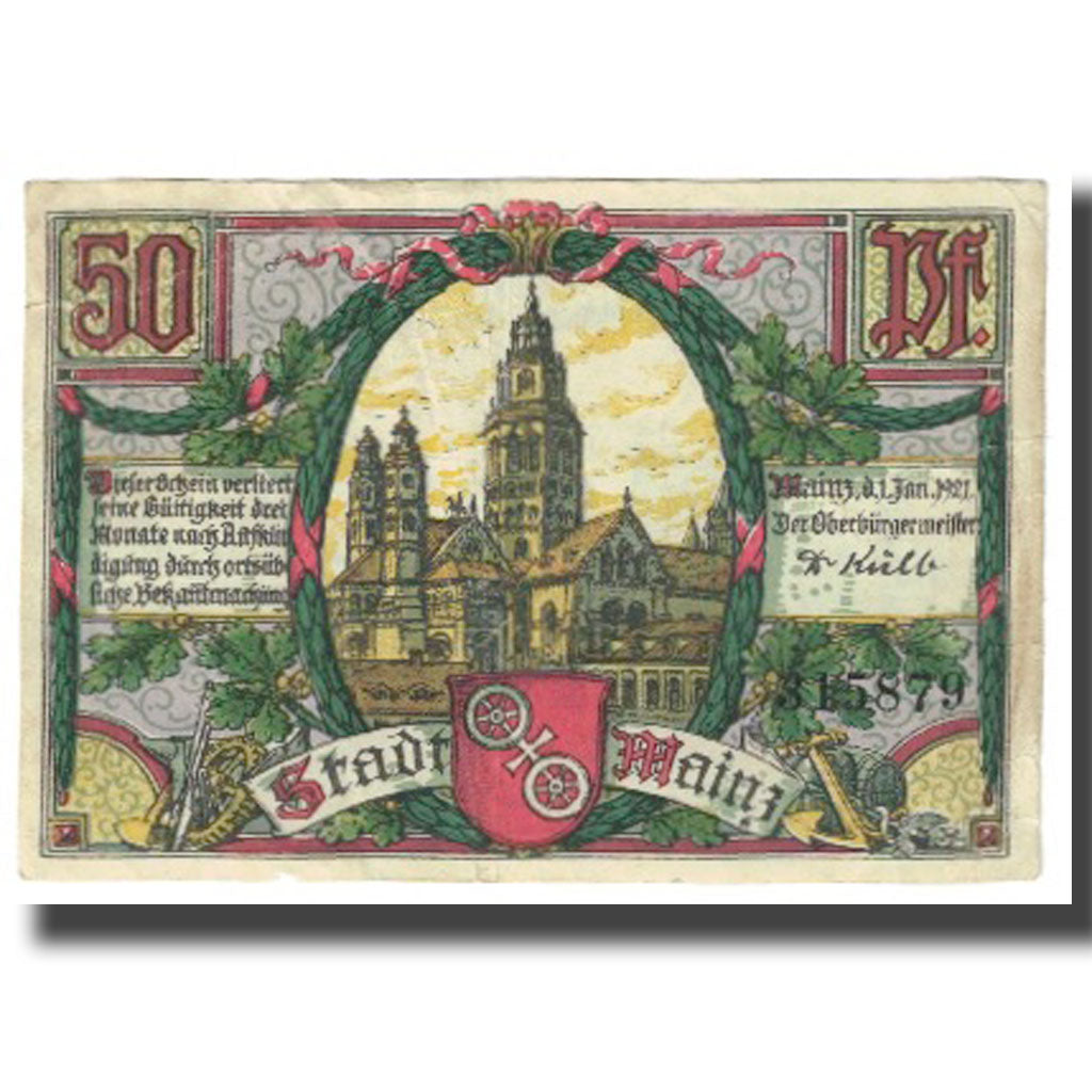 Banknote, Germany, Mainz Stadt, 50 Pfennig, château, 1921, 1921-01-01