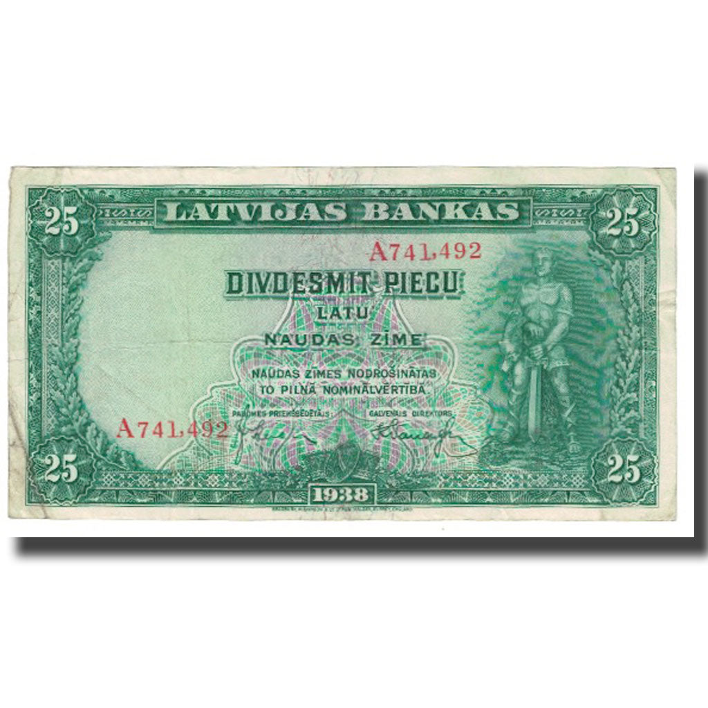 Billet, Latvia, 25 Latu, 1938, KM:21a, TTB