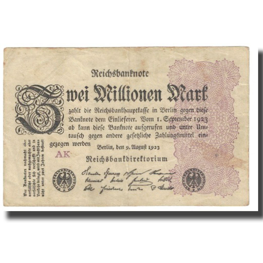 Biljet, Duitsland, 2 Millionen Mark, 1923, 1923-08-09, KM:104a, TB