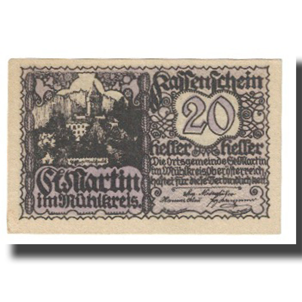 Banknote, Austria, St Martin, 20 Heller, château, 1920, 1920-04-17, UNC(63)