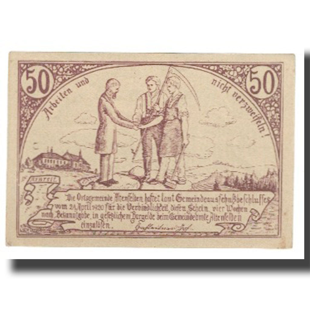 Banknote, Austria, Altenfelden, 50 Heller, personnage, 1920, 1920-04-24