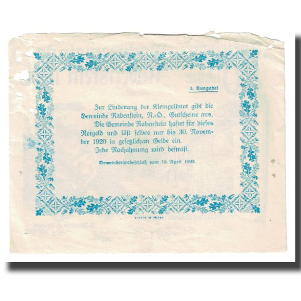 Banknote, Austria, Rabenstein, 80 Heller, village, 1920, 1920-04-19, EF(40-45)
